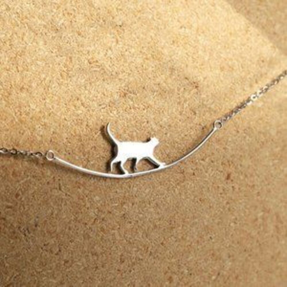 925 Sterling Silver Cute Cat Bar Necklace